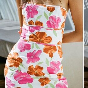 Sabo Skirt Strapless Floral Dress - Pink, Orange, White
